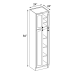 Tall pantry kitchen storage cabinet with adjustable shelves for organizing dry goods and kitchen supplies.