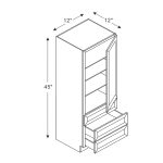 Functional bathroom vanity with a linen cabinet for neatly storing towels and toiletries in a compact space.